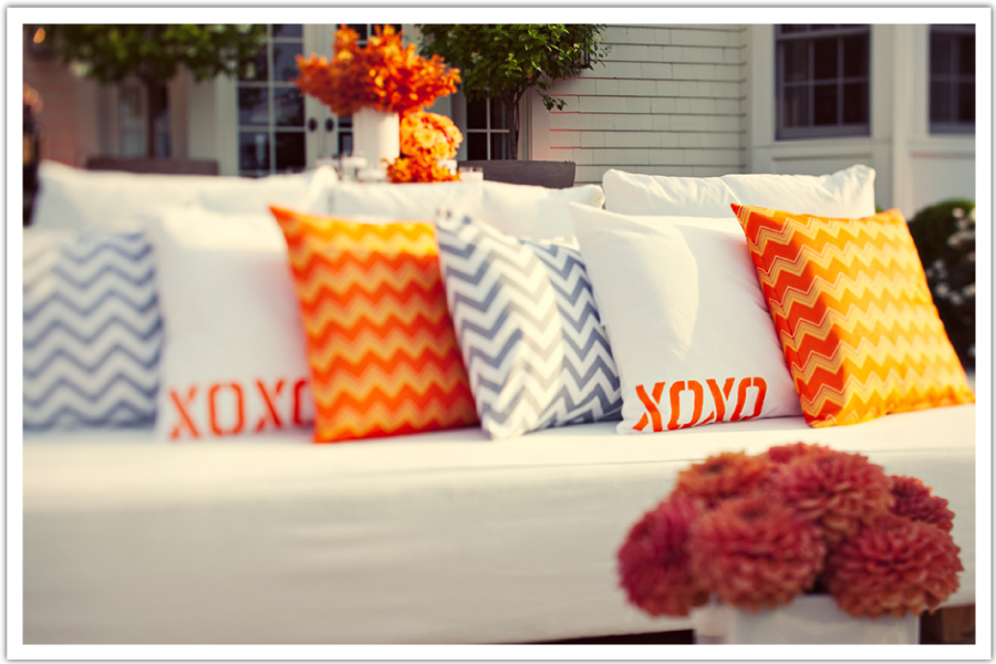 orange and white chevron pillows